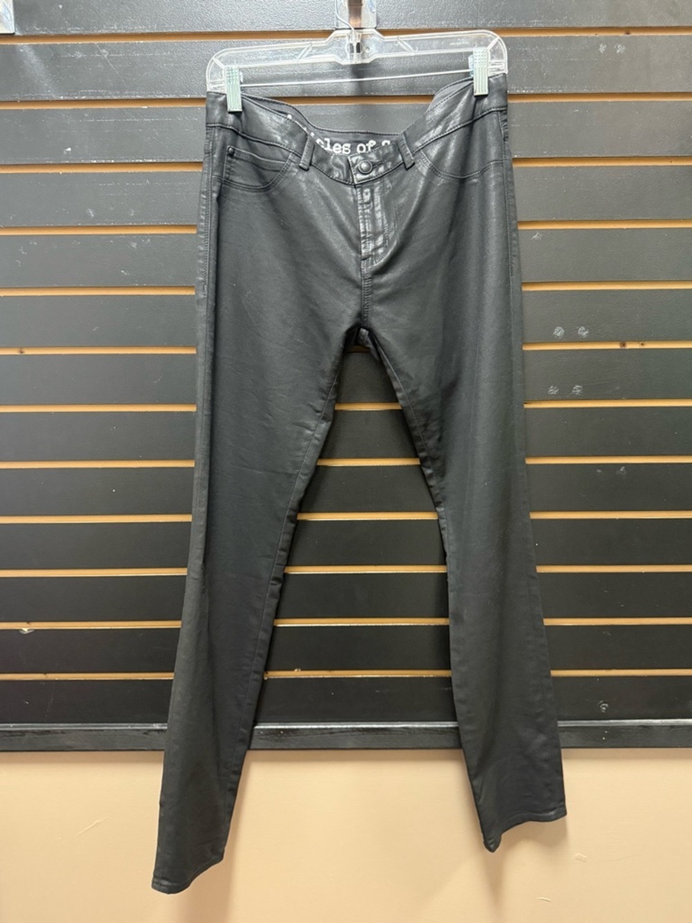 Articles of Society Coated Jeans Black Faux Leather Waxed Look Skinny 30